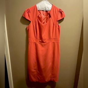 Forever 21 angled neck and cap sleeve coral peach orange dress knee length sz L